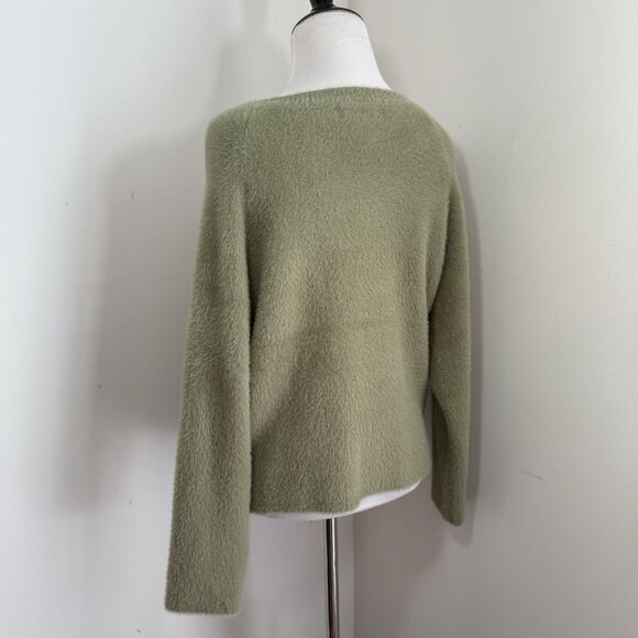 Rachael Zoe Sweater Small Teddy Bear Fluffy Fuzzy V-Neck Soft Green Cozy Warm - Picture 6 of 10